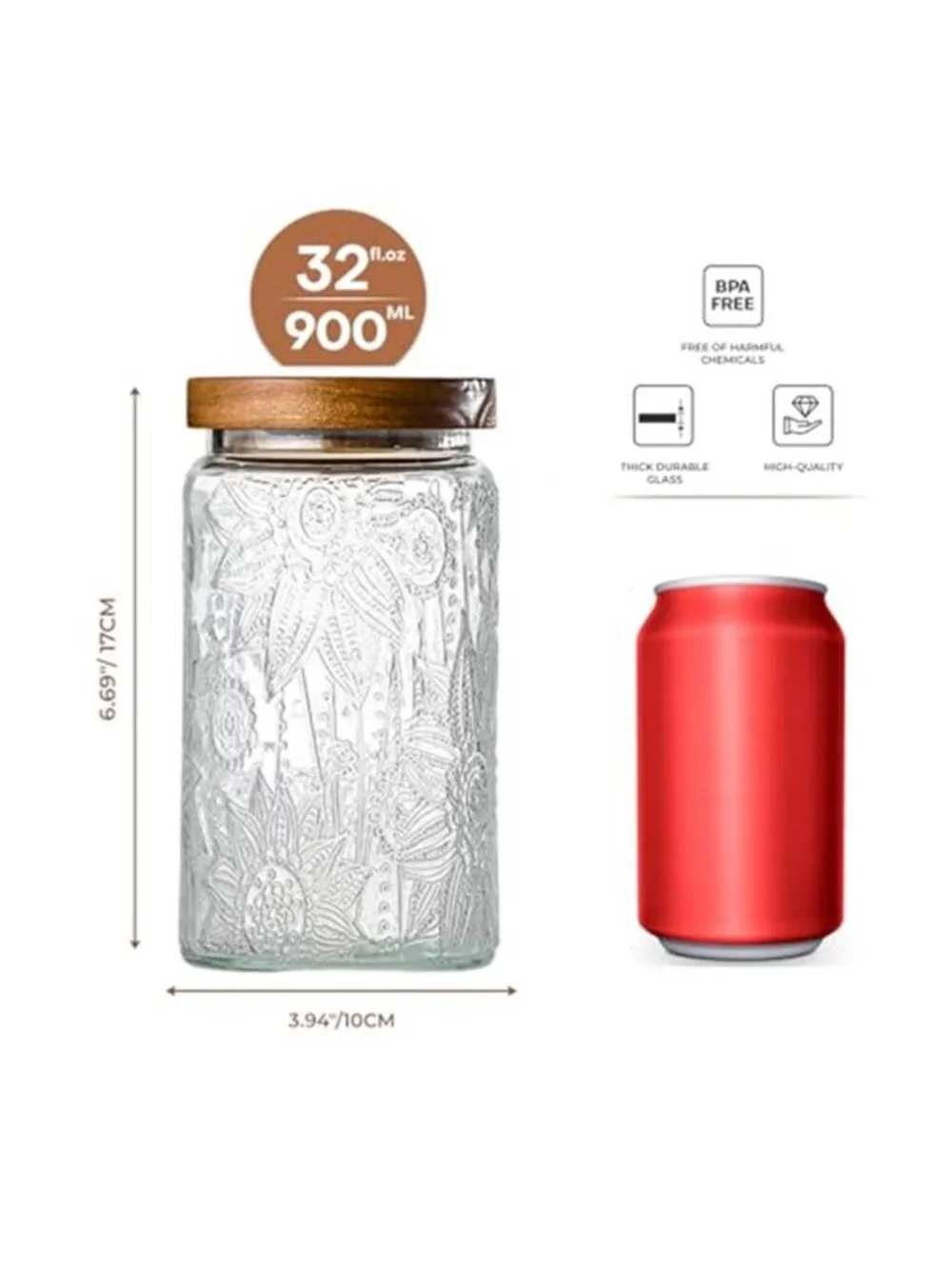 32oz Vintage Glass Jars With Lids, Airtight Food Storage Containers, Kitchen Can